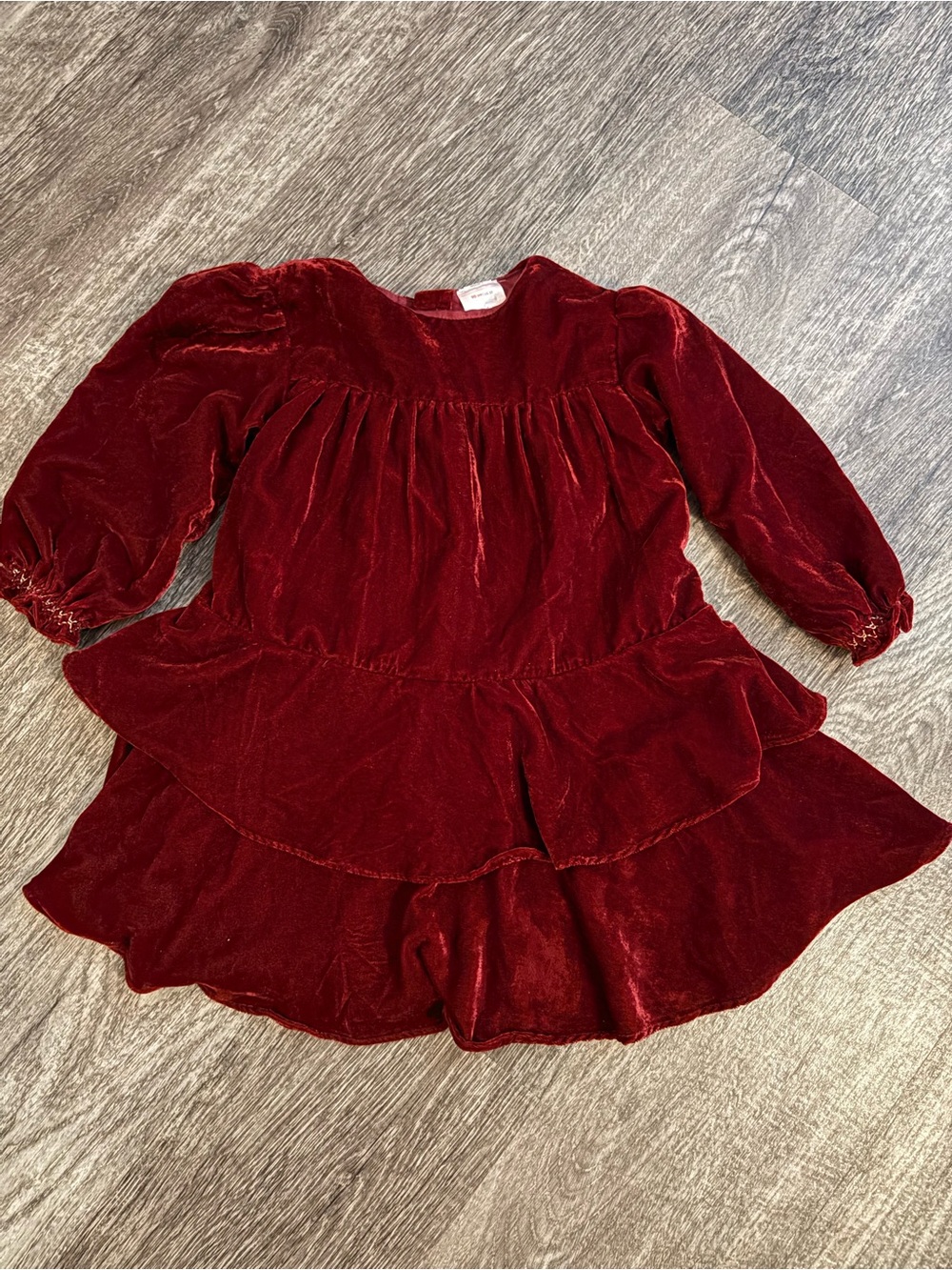 Hanna Andersson Red Velvet Tiered Long Sleeve Holiday Dress Girls Size 90 US 3T